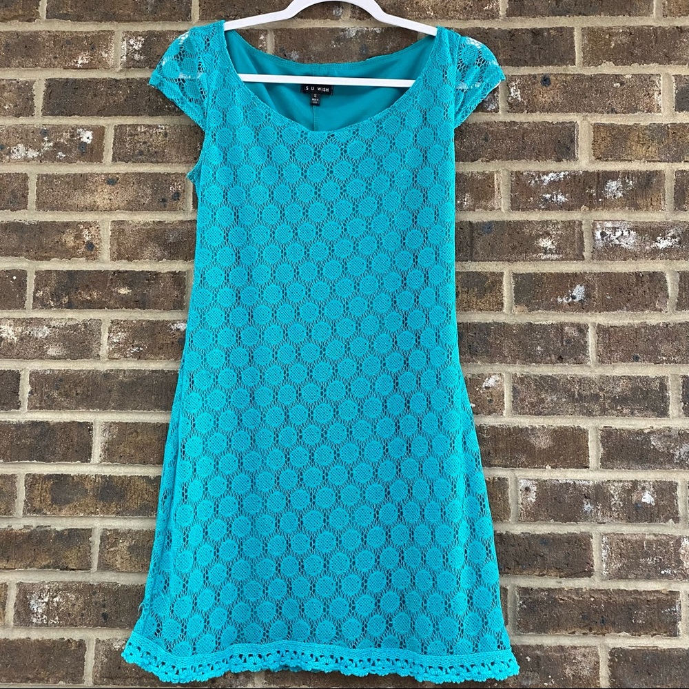 As You Wish Lace Short Sleeve Teal Dress Size Sml